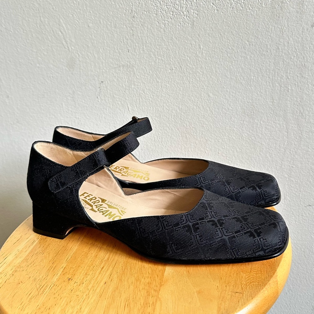 Salvatore Ferragamo Black Mary Jane Block Heel Pumps